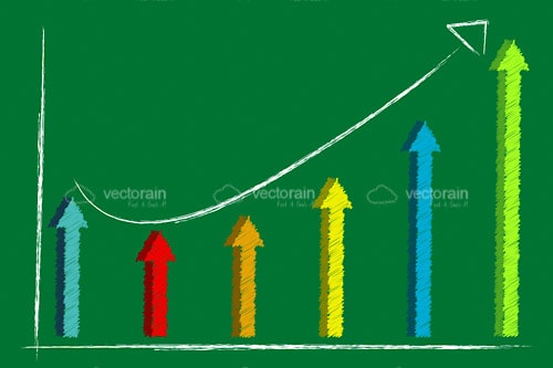 Growth Graphic with Colorful Arrows on Blackboard